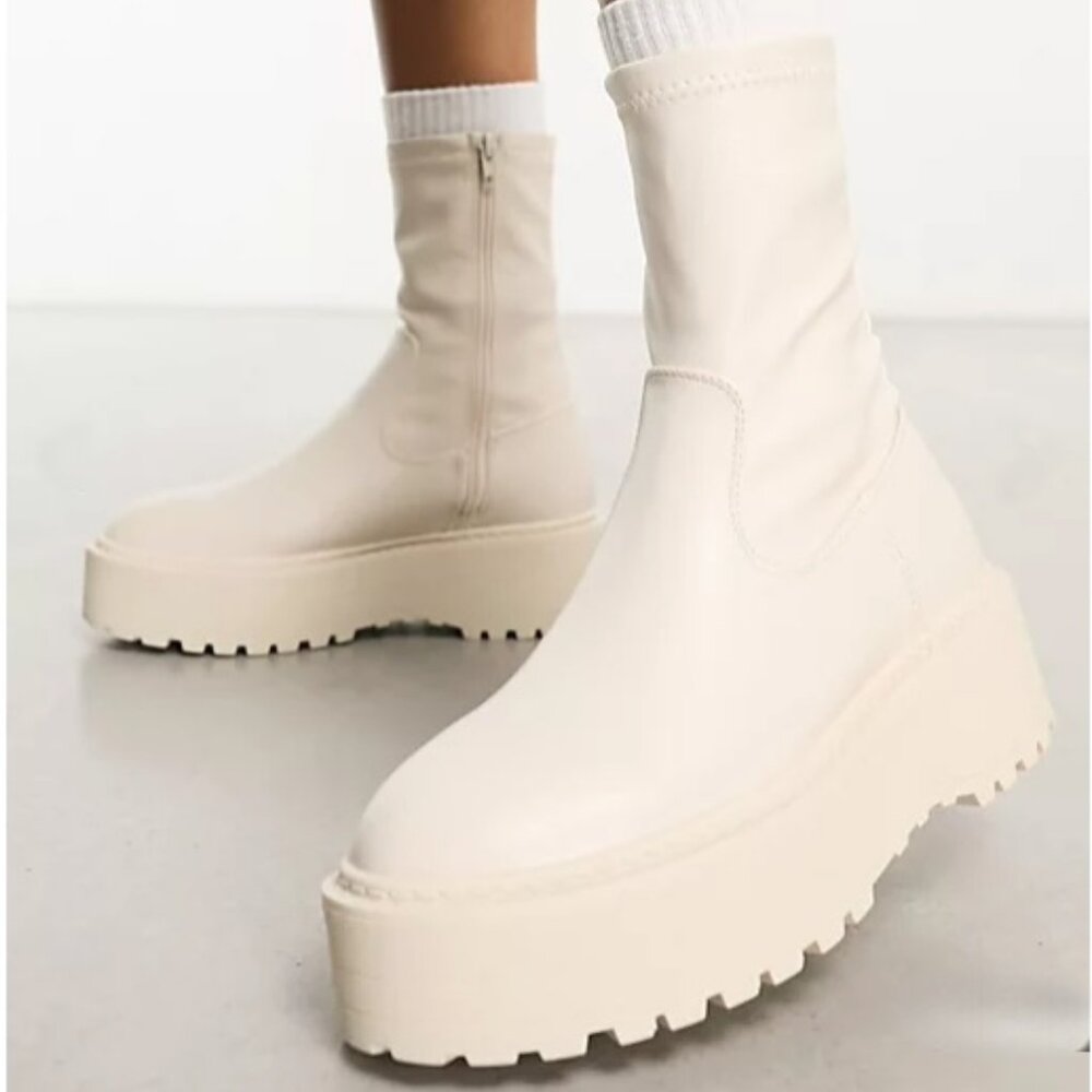 Public Desire Cream Heeled Boots
